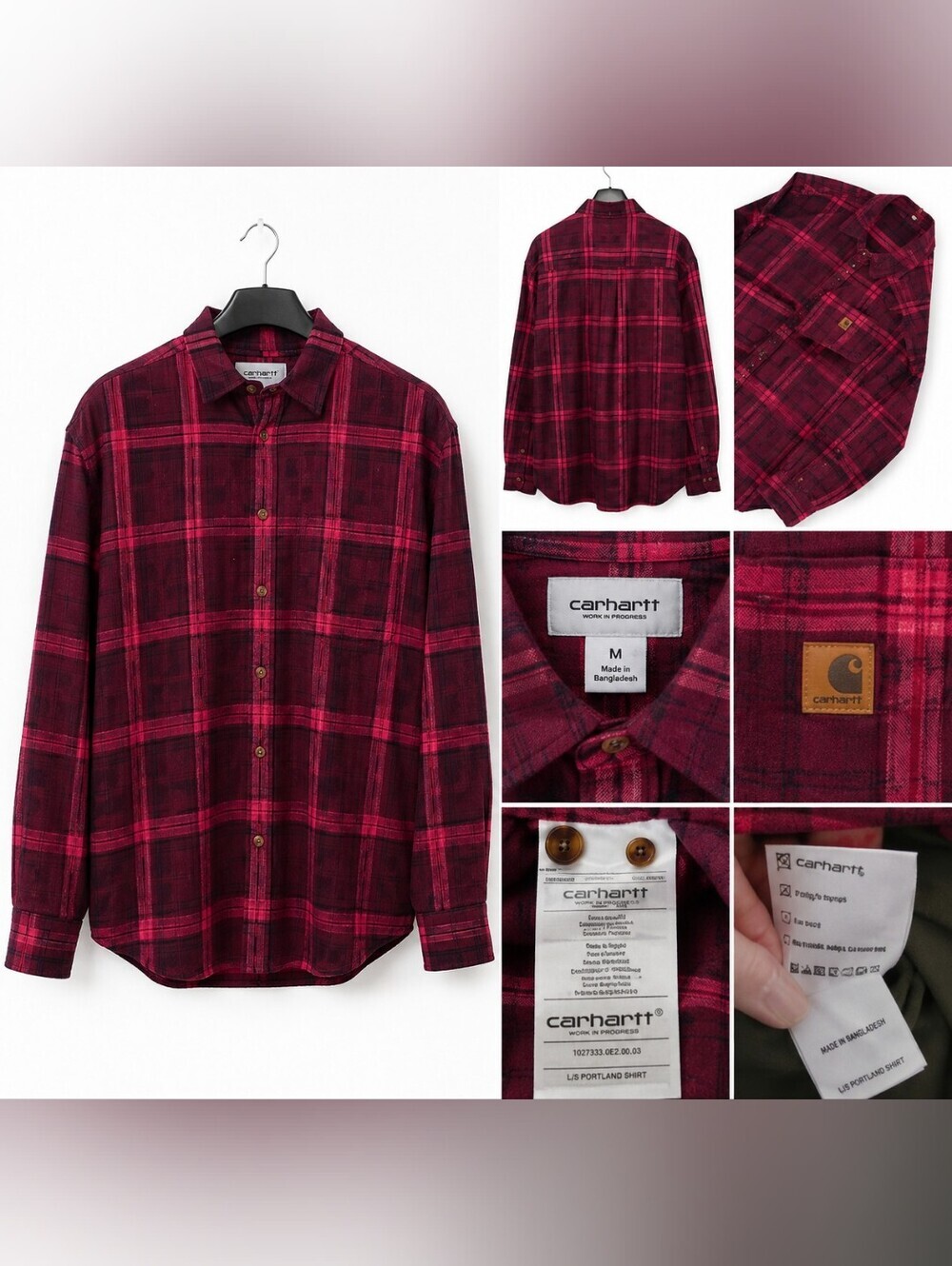 Carhartt Youth XL 16/18 Burgundy Pink Plaid Button Up Shirt Long Sleeve.